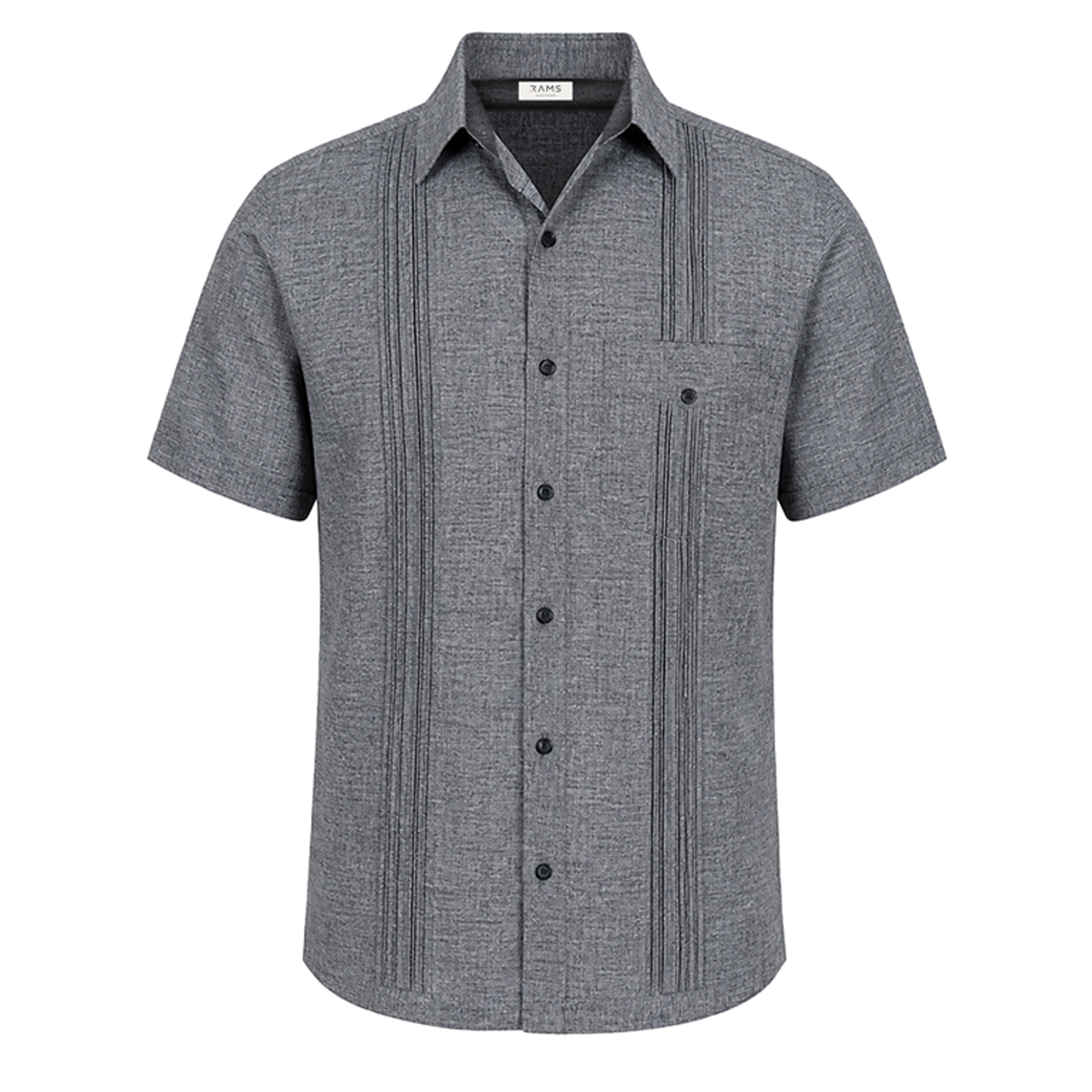 Camisa Tipo Guayabera Negro Jaspe Hombre con Alforzas y Bolsa