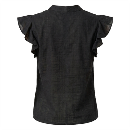 Blusa Negra Mujer Cuello Mao Diseño Artesanal Algodón Ligero