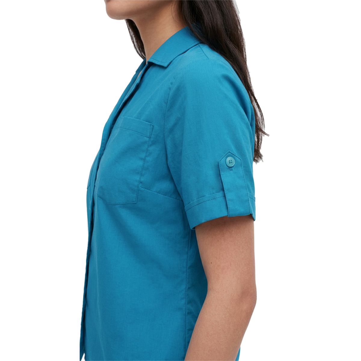 Blusa de Manga Corta con Cuello Solapa Verde Petroleo
