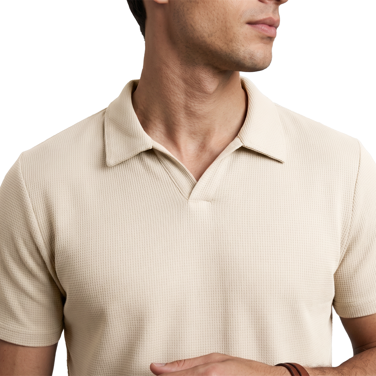 Polo manga corta para hombre con textura waffle color crema