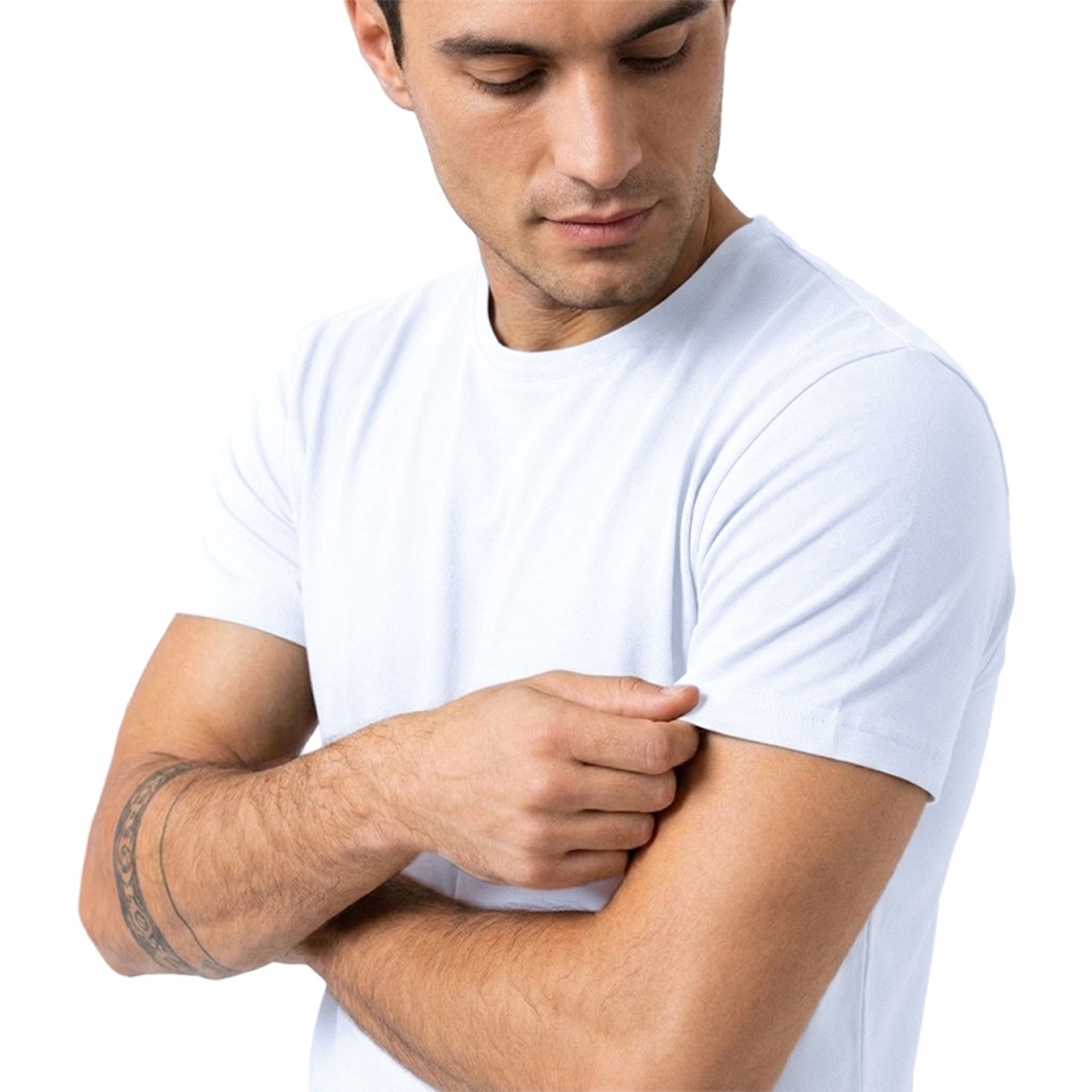 Men's Basic Muscle Fit White Cotton Crew Neck T-Shirt