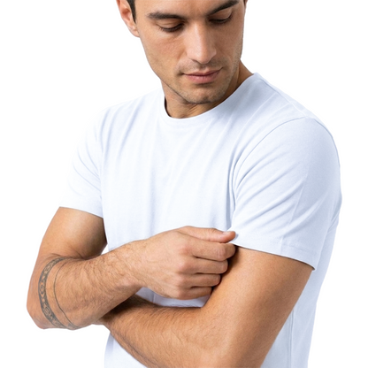 Men's Basic Muscle Fit White Cotton Crew Neck T-Shirt
