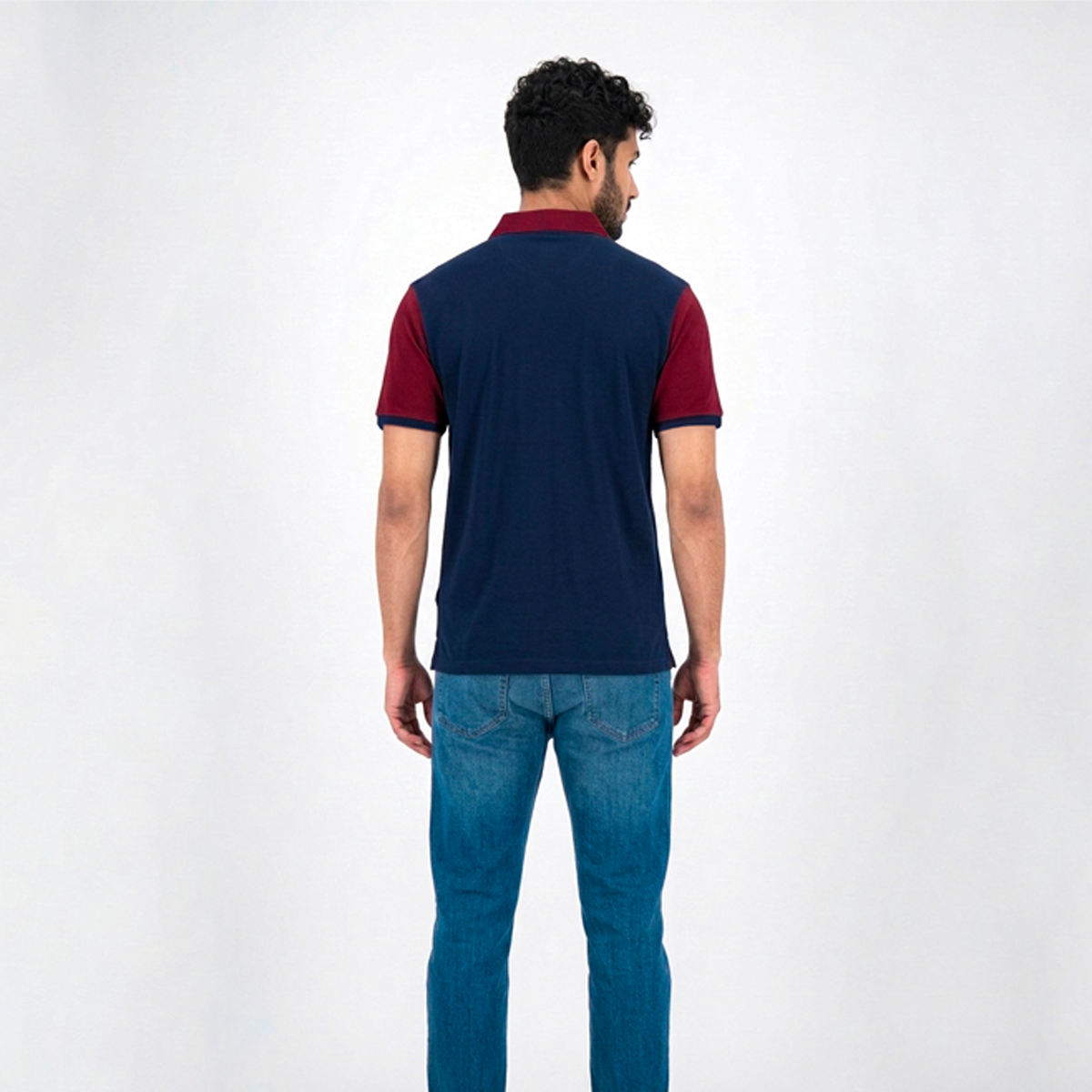 Playera Polo RAMS Bicolor Azul Marino con Vino