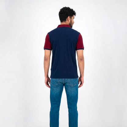 Playera Polo RAMS Bicolor Azul Marino con Vino