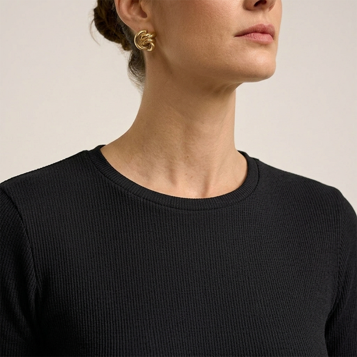 Blusa Acanalada Manga Corta Negro