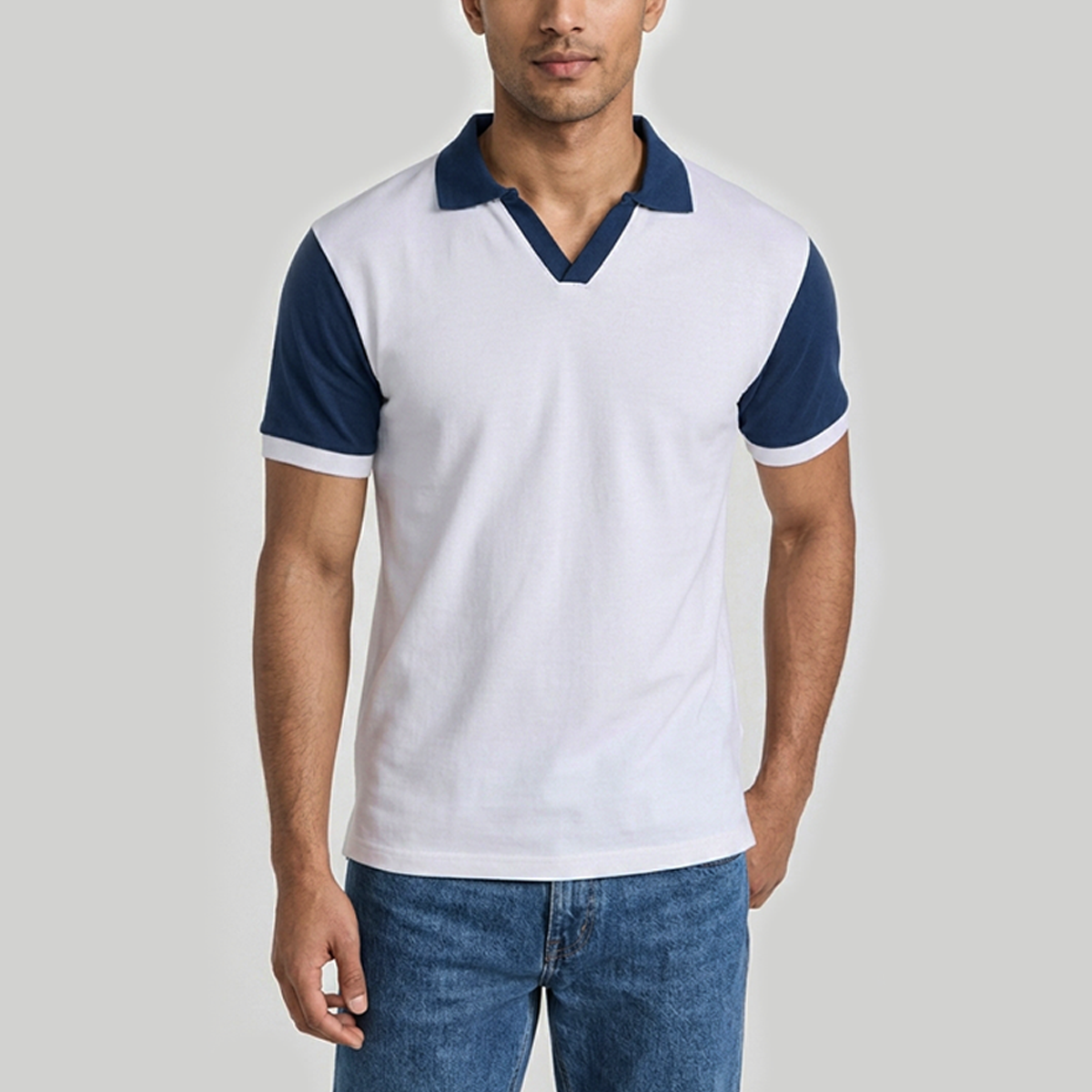 Playera Polo Bicolor Blanca con Azul Marino