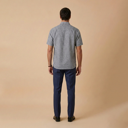 Camisa Tipo Guayabera Negro Jaspe Hombre con Alforzas y Bolsa