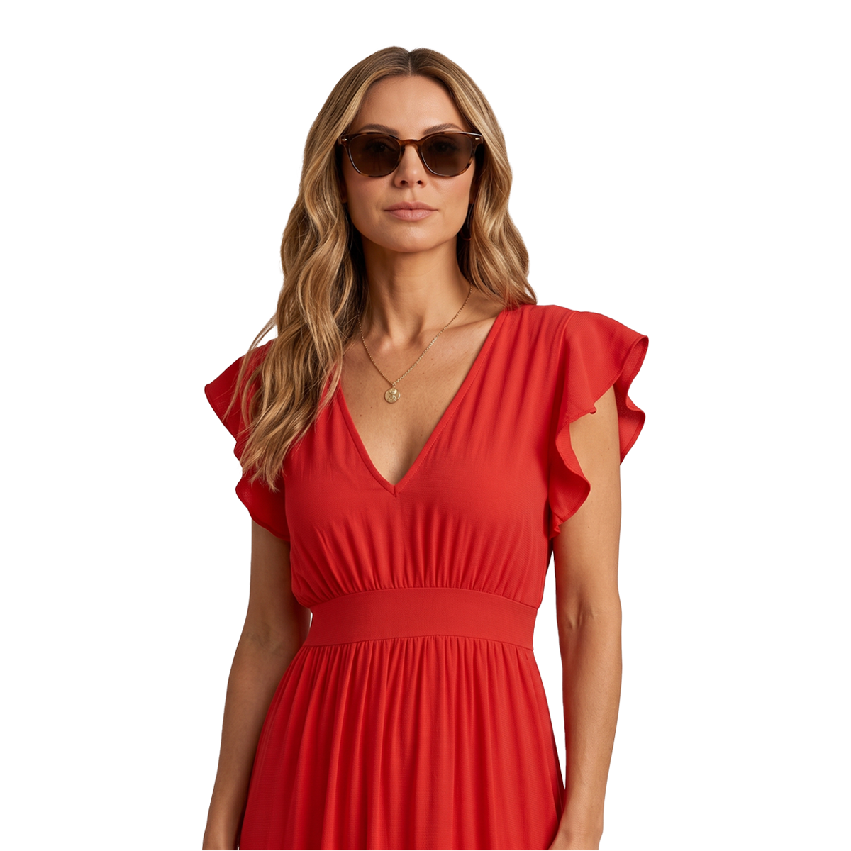 Vestido Rojo Largo Mujer Escote V Tela Ligera y Cómoda