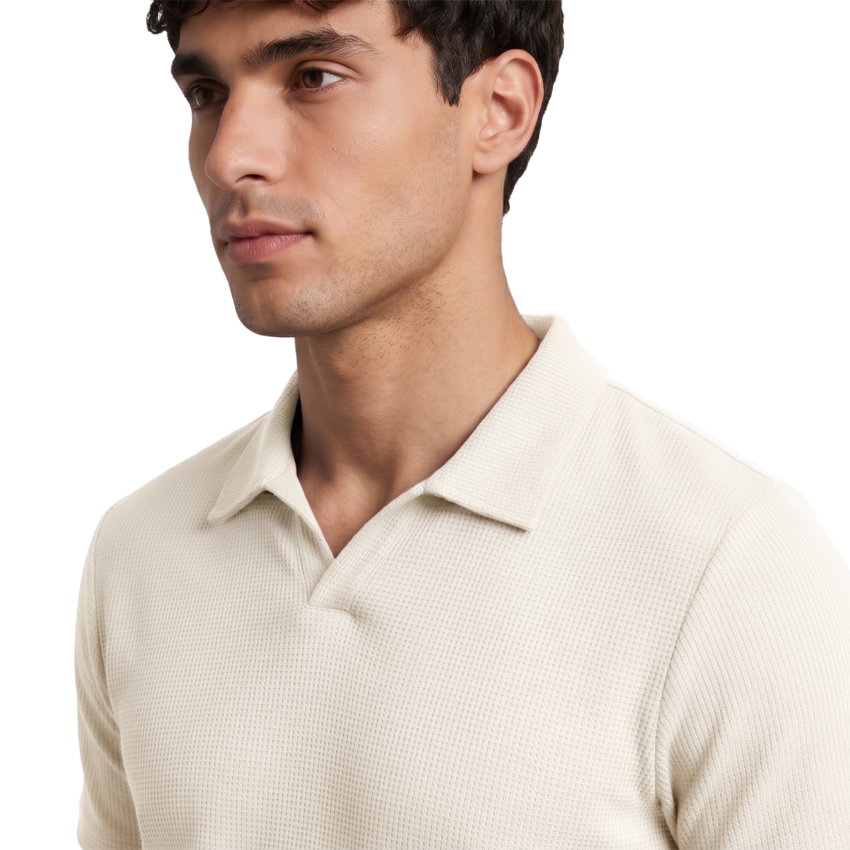 Polo manga corta para hombre con textura waffle color crema