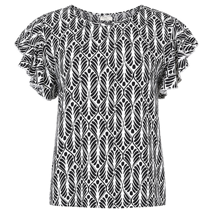 Blusa Mujer Estampada Cuello Redondo Manga Olán Casual