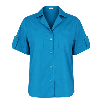 Blusa de Manga Corta con Cuello Solapa Verde Petroleo