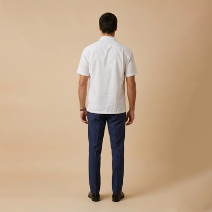 Guayabera Blanca Hombre  con Bolsa y Alforzas Diseño Tradicional