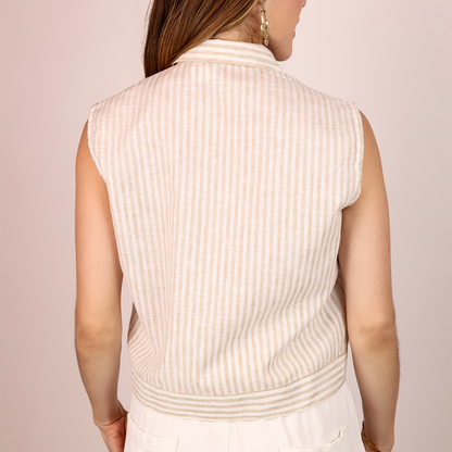 Blusa Mujer Camisera Sisada Con Rayas Verticales Y Bolsillos