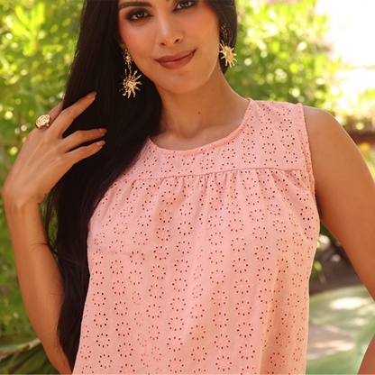 Blusa Rosada De Verano Mujer Sisada Tela Bordada Fresca Y Cómoda