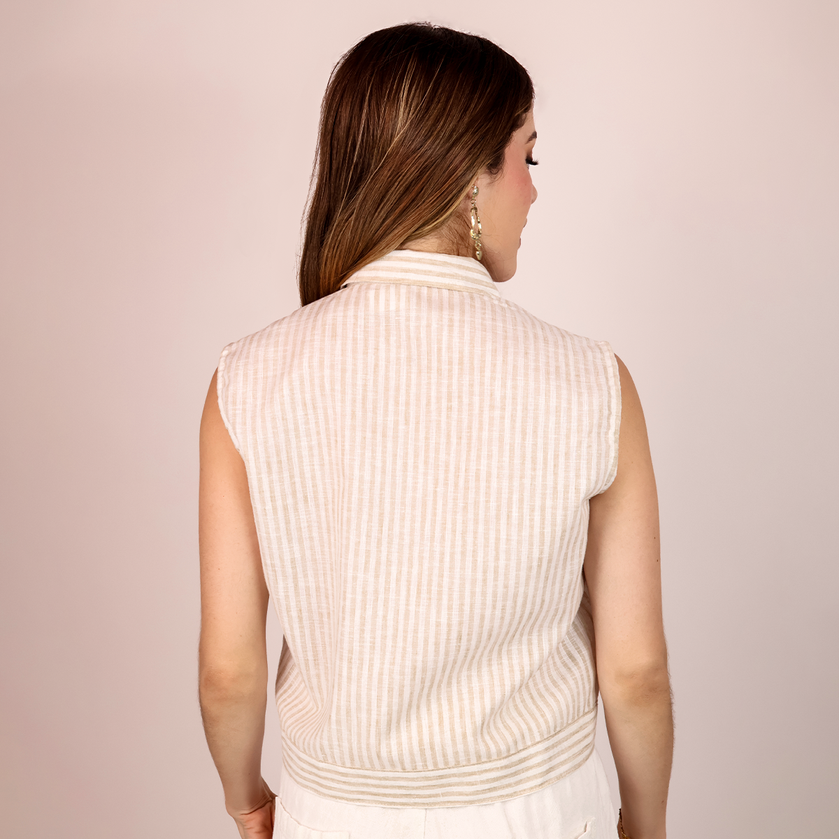 Blusa Mujer Camisera Sisada Con Rayas Verticales Y Bolsillos
