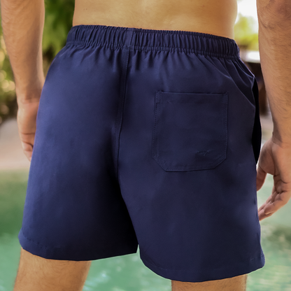Bañador Liso Color Azul Marino Con Bolsas Elástico Ajustable Para Hombre