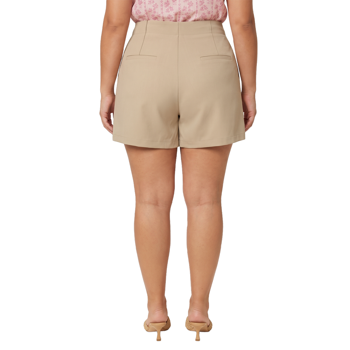 Short de vestir de tiro alto con pliegues color arena