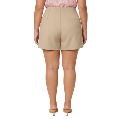 Short de vestir de tiro alto con pliegues color arena