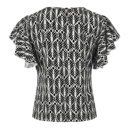Blusa Mujer Estampada Cuello Redondo Manga Olán Casual