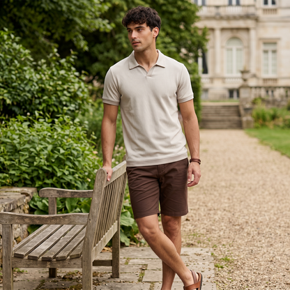 Polo manga corta para hombre con textura waffle color crema