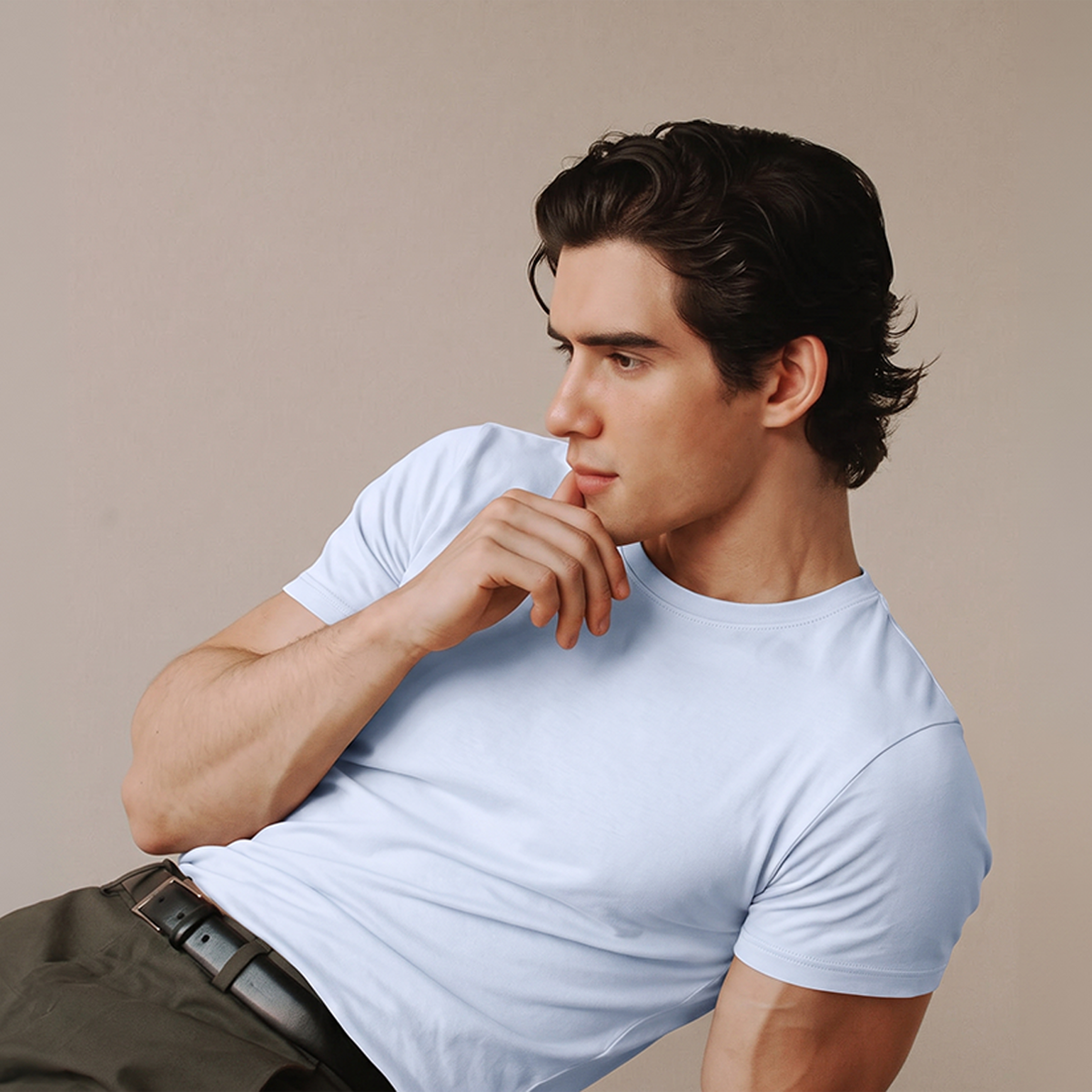 Men's Basic Muscle Fit White Cotton Crew Neck T-Shirt