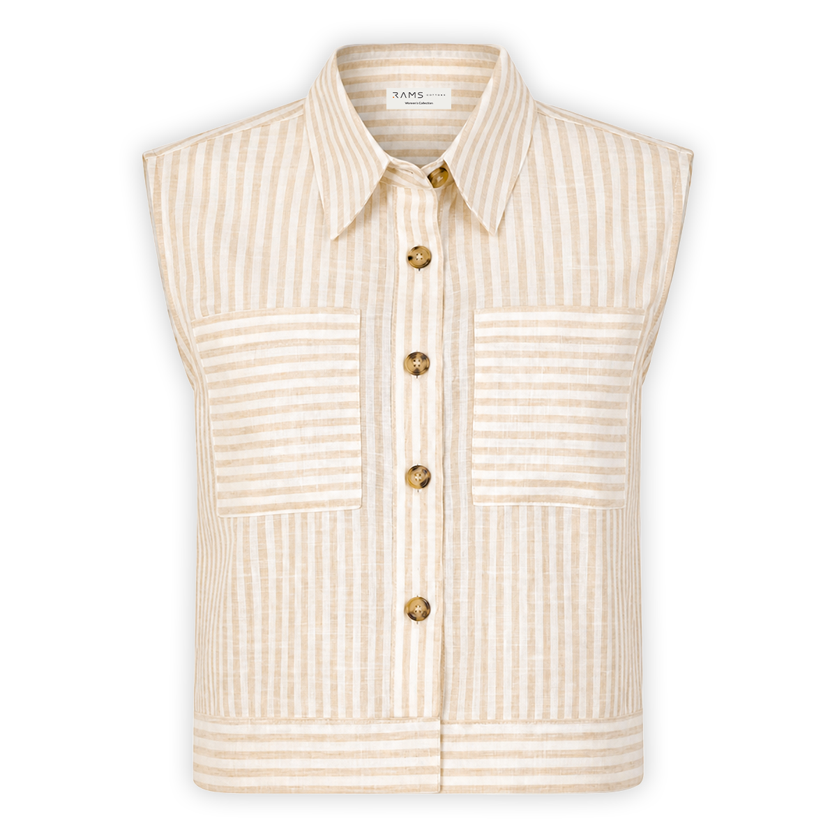 Blusa Mujer Camisera Sisada Con Rayas Verticales Y Bolsillos