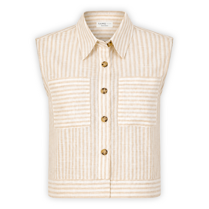 Blusa Mujer Camisera Sisada Con Rayas Verticales Y Bolsillos