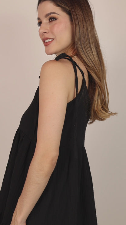 Vestido corto de tirantes con textura acanalada verde olivo