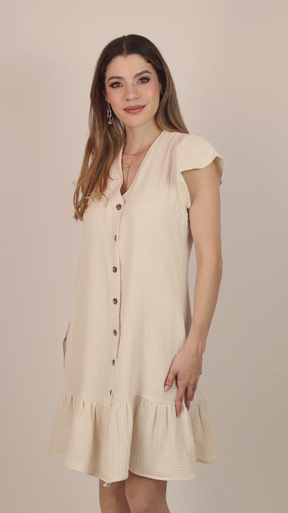 Vestido Mujer Corto Arena Cómodo Con Cuello Redondo Algodón