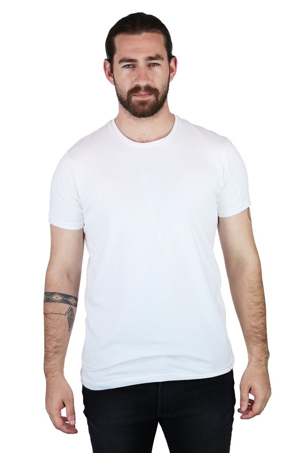 Playera Blanca Básica Muscle Fit de Algodón Cuello Redondo Caballero 