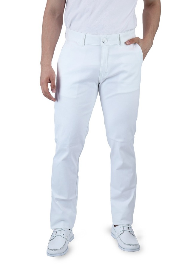 Pantalón Blanco Slim Fit De Gabardina De Algodón Para Caballero