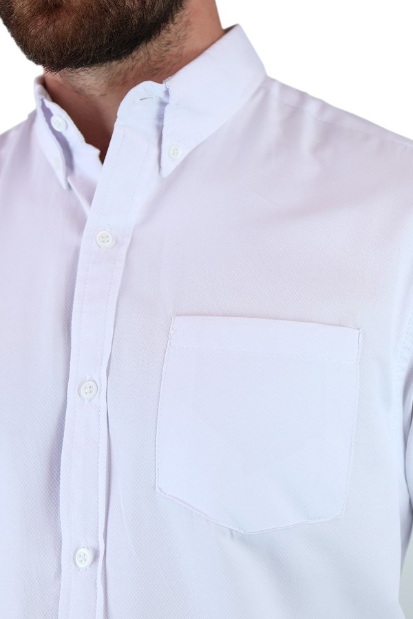 Camisa Manga Corta Blanca Corte Regular Con Bolsa Para Hombre