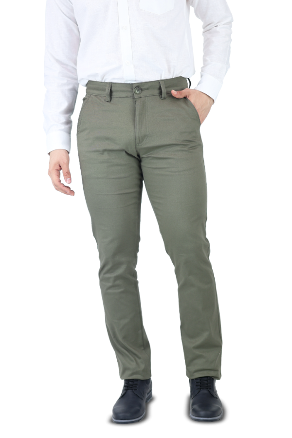 Pantalón Strech de Vestir Alta Calidad Verde Militar Slim Fit Algodón Premium