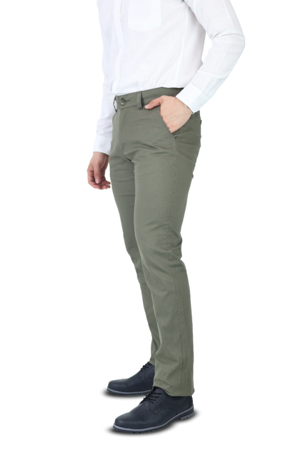 Pantalón Strech de Vestir Alta Calidad Verde Militar Slim Fit Algodón Premium