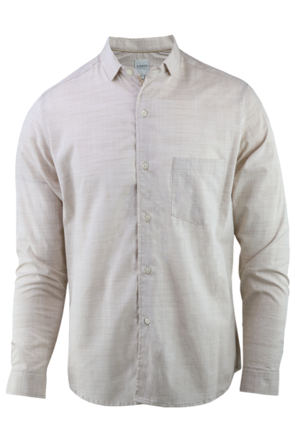 Camisa Manga Larga Textura Lino Color Caqui Slim Fit Para Caballero