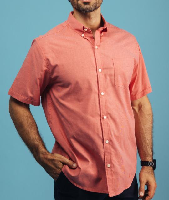 Camisa Manga Corta Para Hombre 100% Algodón Color Salmón 