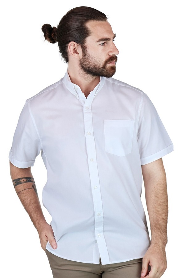 Camisa Manga Corta Color Blanco Corte Regular Algodon Para Hombre