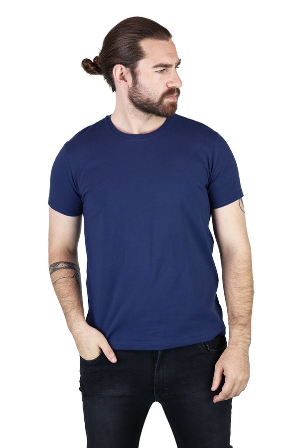 Playera Manga Corta Azul Marino Stretch Cuello Redondo Para Caballero