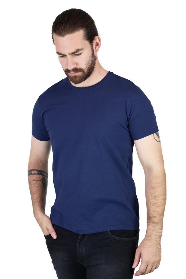 Playera Manga Corta Azul Marino Stretch Cuello Redondo Para Caballero