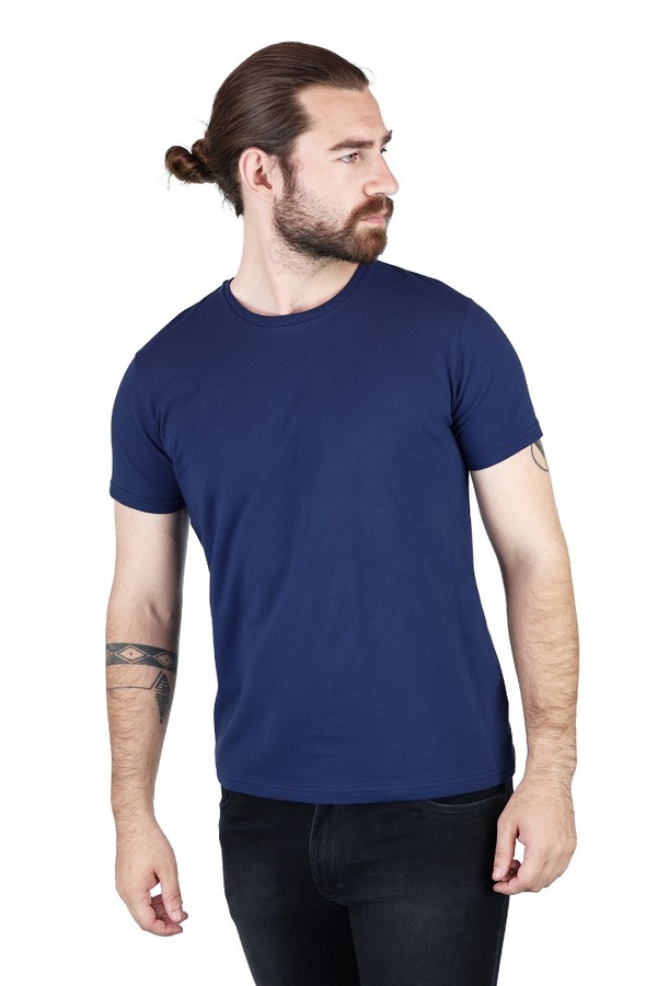 Playera Manga Corta Azul Marino Stretch Cuello Redondo Para Caballero