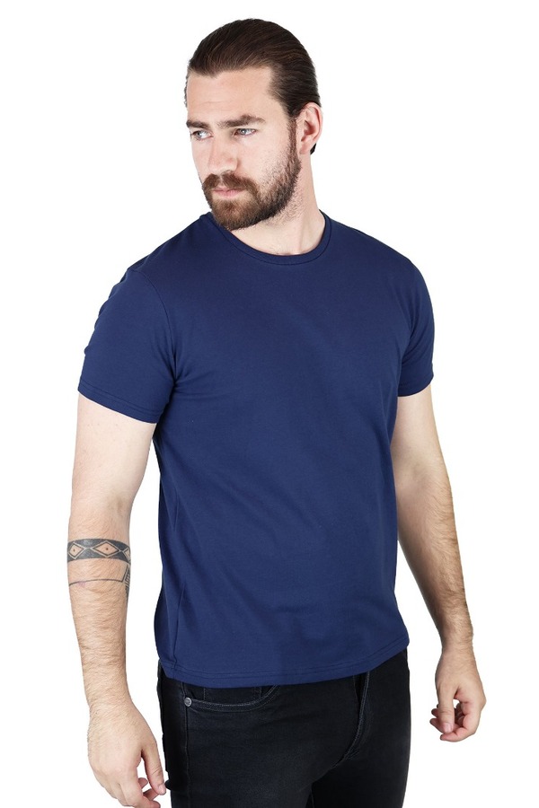 Playera Manga Corta Azul Marino Stretch Cuello Redondo Para Caballero