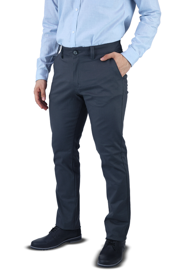 Pantalón Stretch Color Gris Slim Fit De Algodón Para Hombre