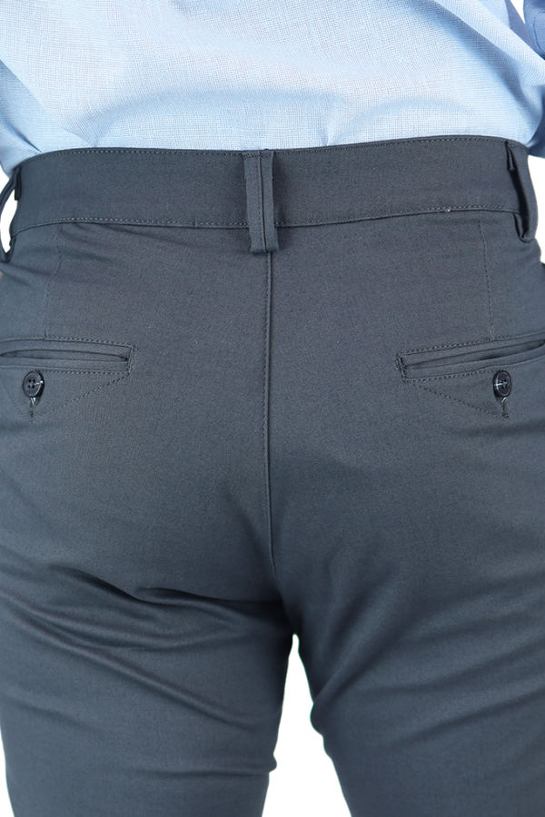 Pantalón Stretch Color Gris Slim Fit De Algodón Para Hombre