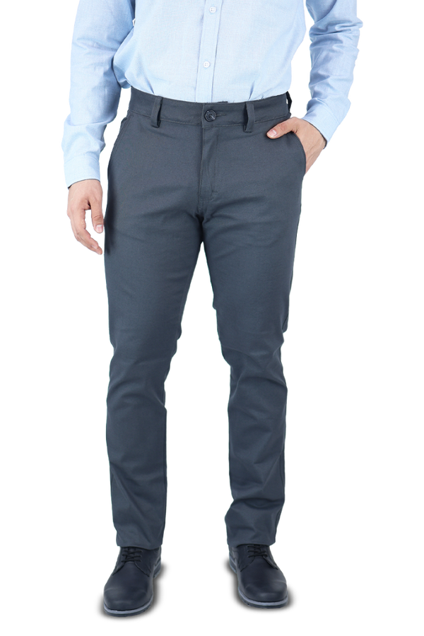 Pantalón Stretch Color Gris Slim Fit De Algodón Para Hombre
